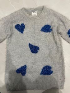 Blue Heart Fuzzy Sweater