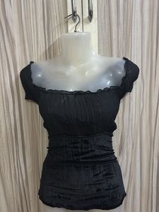 Off Shoulder Mesh Velvet Top