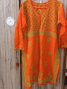 Orange Embroidered Kurti