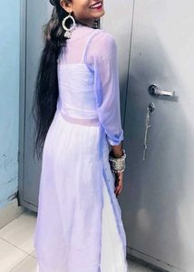 Lavender Georgette Kurti with Mirror &amp; Thread Embr