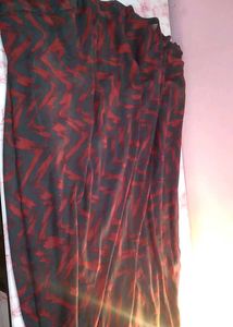 Grey &amp; Red Net Long Skirt with Pure Cotton Lining