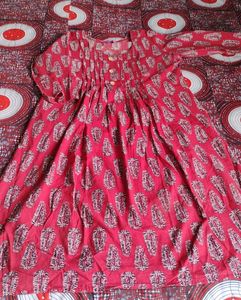 Floral Red Kurti With Black Design