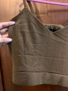 Bronze Shimmer Spaghetti Strap Crop Top