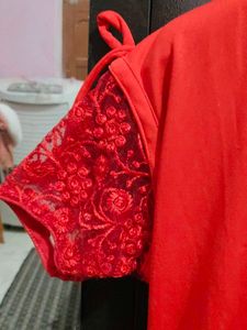 Red Dress with Lace Sleeves
