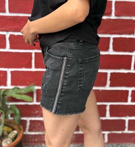 Distressed Black Denim Shorts