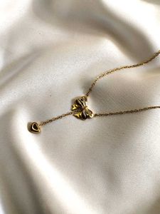 Gold Bow Heart Necklace