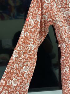 Rust - Floral Print Shirt Dress Size - 34-36