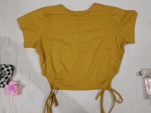 Y2k Mustard Ripped Baby tee