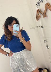 Blue Ruffle Sleeves Top
