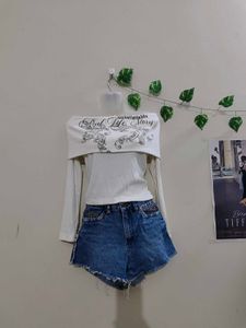 Typography Printed Off Shoulder Tops