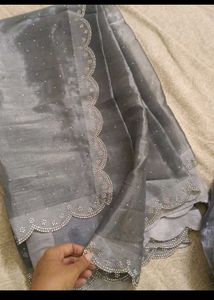Elegant Silver Embellished Dupatta