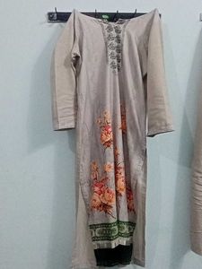 Floral Print Kurta Grey Cotton Georgette Duptta
