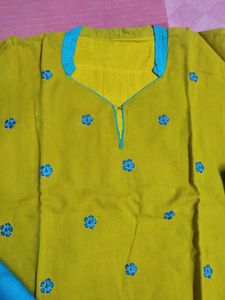 Sky Blue And Lime Green Cotton Kurta Set