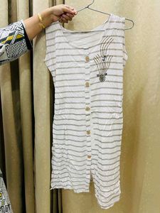 Striped Button Down Tank Dress Type Kurti