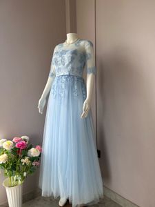 Blue Lace Embellished Luxe Gown