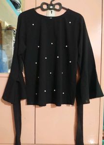 Black Pearl Embellished Bell Sleeve Top