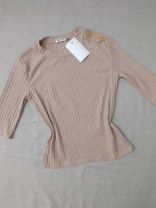 New With Tag Beige Korean Ribbed Top