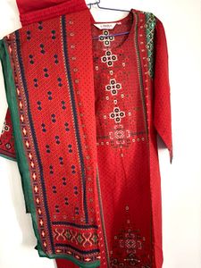 BIBA Red Printed Salwar Kameez Suit
