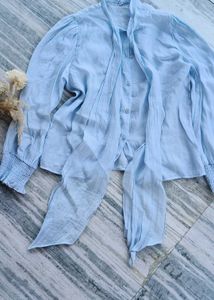 Light Blue Tie Neck Top