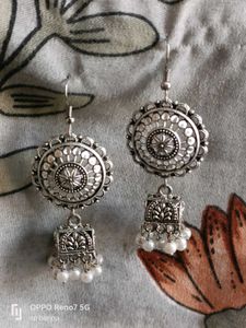 Traditional Oxidized Silver Jhumka Earrings