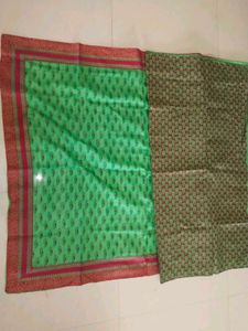 Green Silk Saree with Red Border