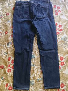 Navy Blue One Sided Embroidery Jeans