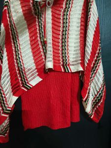 Striped Red Poncho Top