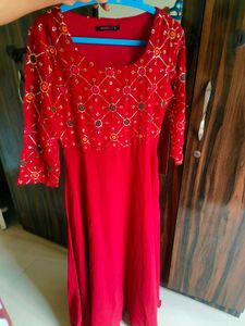 Red Embroidered Kurta