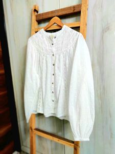 Embroided White Eyelet Cotton Blouse size-46-48