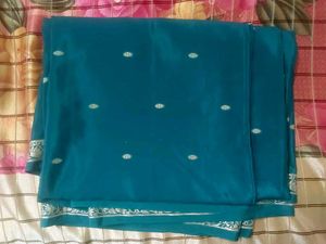 Teal Blue Saree with Silver Border