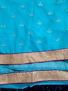 Heavy Embroidered Sky Blue Saree With Blouse