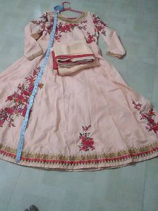 Peach Colour Anarkali Dress For Festive wear.