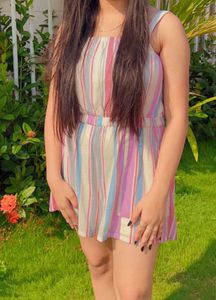 Striped Mini Dress both side pocket