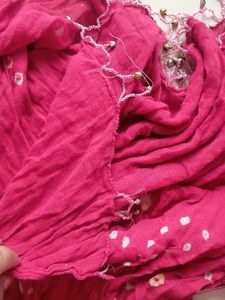 Red Bandhani Dupatta With Beaded Tassel &amp; Ghungru