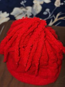 Red Knit Beanie with Tassels
