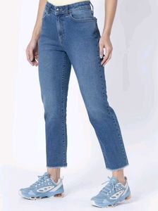 High-Waisted Cropped Straight Leg Jeans