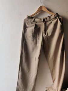 Beige Wide Leg Trousers