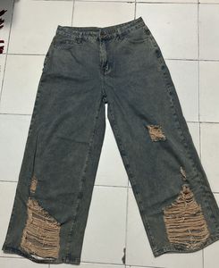 Vintage Distressed High-Waisted Wide-Leg Jeans