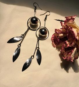 Silver Orb &amp; Leaf Dangle Earrings
