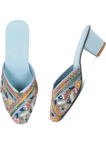Embroidered Blue Mules
