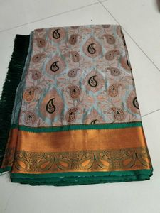 Gray with green silk Saree