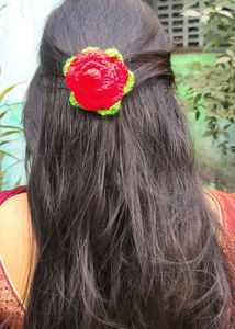 Red Rose Crochet Hair Clip