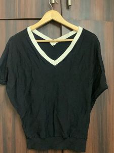 Black V-Neck Short Sleeve Top