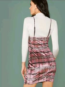 Imported Pink Plaid Velvet Mini Dress