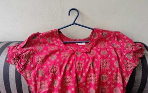 Retro Pink Print Midi Dress
