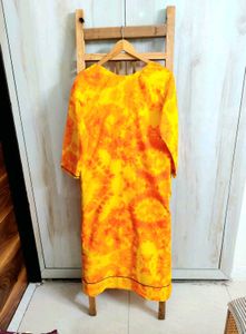 Yellow Tie-Dye Cotton Kurti Size-44-46
