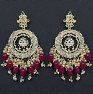 Rani Pink Colour Kundan Jhumka