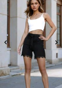 Lace Trim Black Shorts
