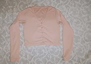 Peach Long Sleeve Cropped Cardigan