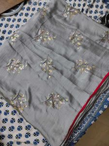 Grey Work Saree